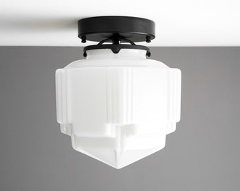 Art Deco Lighting - Milk Glass Light - Flush Mount - 1920's Lighting - Ornate Ceiling Light - Model No. 5122