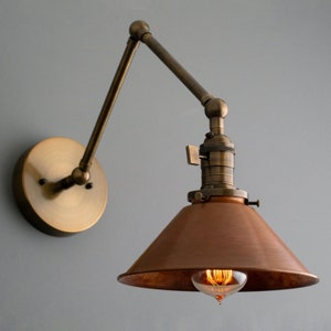 Articulating Copper Wall Sconce Rustic Lighting Swivel Wall Light Industrial Light Antique Brass Aged Copper Model No. 6668 image 1