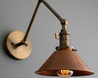 Articulating Copper Wall Sconce - Rustic Lighting - Swivel Wall Light - Industrial Light - Antique Brass - Aged Copper - Model No. 6668