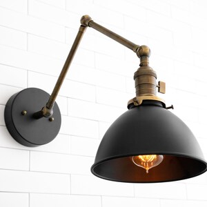 Matte Black Sconce Articulating Wall Light Unique Lighting Black Light Fixture Model No. 2560 Black/Antique Brass