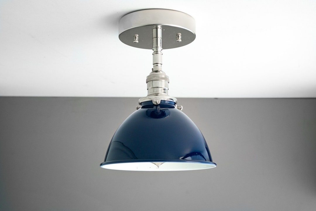 8 Blue Bucket Light Fixture Industrial Ceiling Light Semi Flush Mount Fixture Farmhouse Pendant