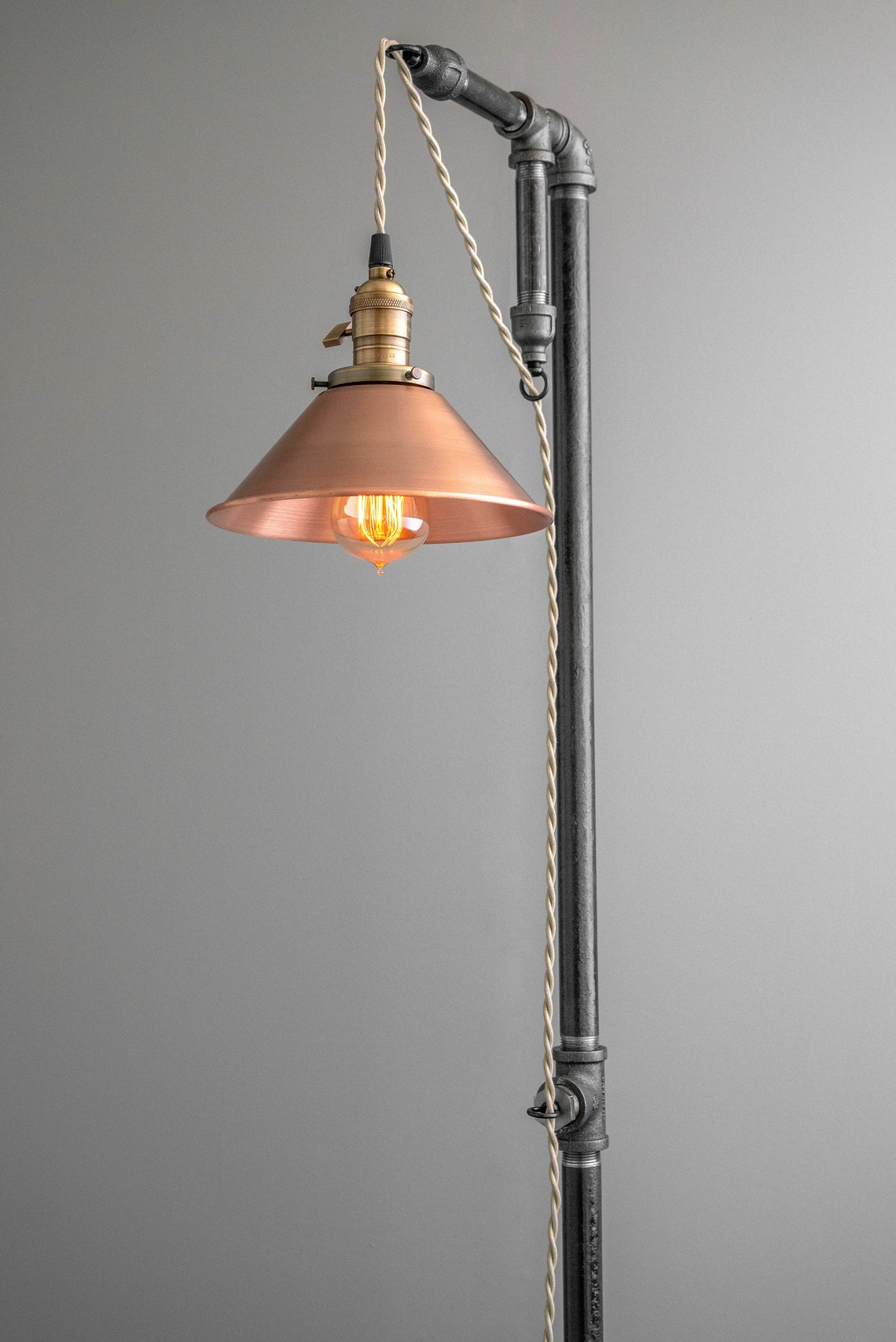 Industrial Floor Lamp Copper Shade Edison Bulb - Etsy Australia