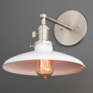 White Shade Sconce - Industrial Wall Lamp - Bathroom Light- Adjustable - Farmhouse Lighting - Model No. 4041