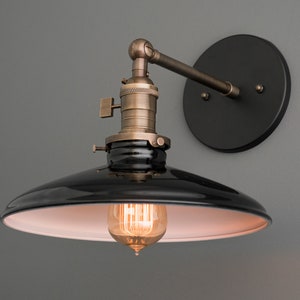 Black Shade Wall Sconce Bedside Light Industrial Lighting Bathroom Sconce Light Fixture Model No. 2911 Black/Antique Brass