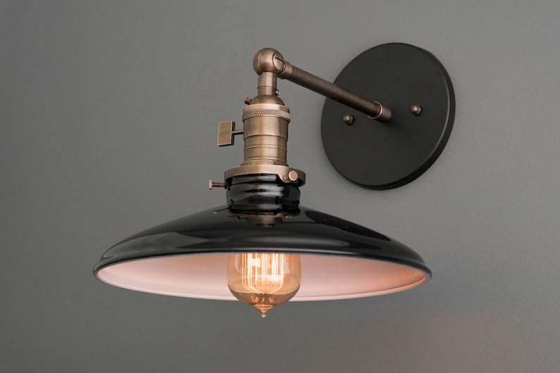 Black Shade Wall Sconce Luz de noche Iluminación industrial Sconce de baño Luminaria Modelo No. 2911 Black/Antique Brass