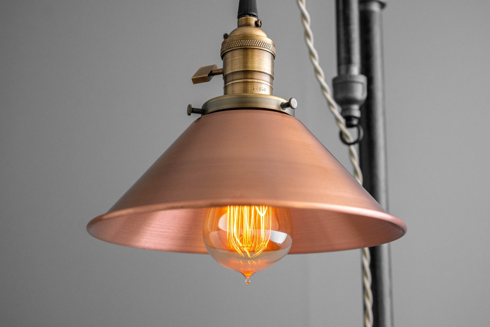 Industrial Floor Lamp Copper Shade Edison Bulb Etsy