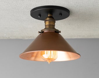 Flush Mount Light - Copper Lighting - Ceiling Lighting - Industrial Lighting - Copper Shade - Steampunk Lighting - Model No. 6296