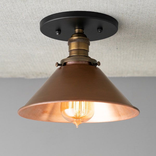 Flush Mount Light - Copper Lighting - Ceiling Lighting - Industrial Lighting - Copper Shade - Steampunk Lighting - Model No. 6296