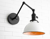 Articulating Light - Farmhouse Lighting - Swing Arm Sconce - White Shade - Bedside Light - Model No. 8551