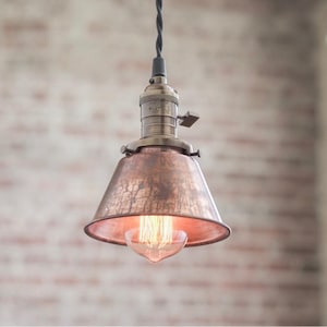 Pendant Lights Aged Copper Metal Shade Hanging Pendant Light Industrial Shade Pendant Model No. 4887 image 1