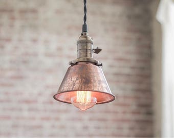 Pendant Lights - Aged Copper - Metal Shade -  Hanging Pendant Light - Industrial Shade Pendant - Model No. 4887