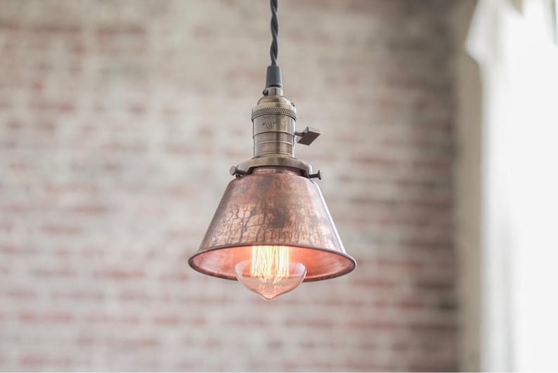 Pendant Lights Aged Copper Metal Shade Hanging Pendant Light Industrial Shade Pendant Model No. 4887 image 1