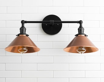 Copper Vanity Light - Industrial Bathroom - Industrial Decor - Vanity Lighting - 2 Bulb Sconce - Utility Style Light - Model No. 8845