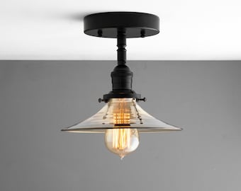 Lámpara colgante semiempotrada - Vidrio ahumado - Lámpara de techo - Iluminación de granja - Accesorios industriales - Modelo n.º 6915