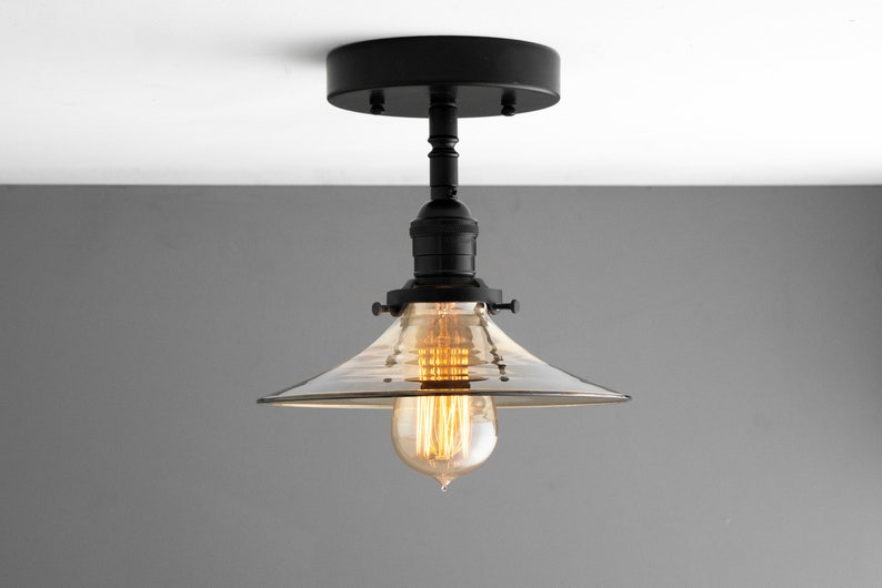 Semi Flush Pendant Light Smoked Glass Ceiling Light Farmhouse Lighting Industrial Fixtures Model No. 6915 image 1