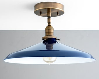 14&quot; Blue Industrial Shade Fixture - Ceiling Lights - Semi Flush Lamp - Hanging Pendant - Model No. 4603