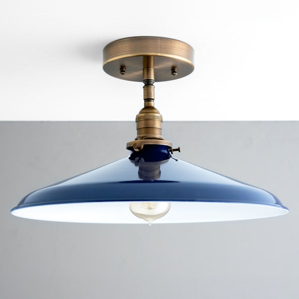 14" Blue Industrial Shade Fixture - Ceiling Lights - Semi Flush Lamp - Hanging Pendant - Model No. 4603