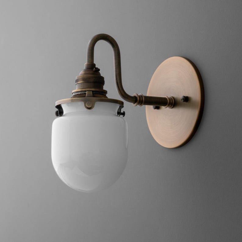 Sconce Light-Brass Wall Sconce-Milk Glass Light-Vintage Wall Lamp - Model No. 1564 image 2