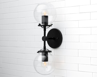 Double Globe Sconce - Wall Sconce - Linear Glass Globe Sconce - Industrial Lighting - Clear Globe Light - Wall Light - Model No. 5584