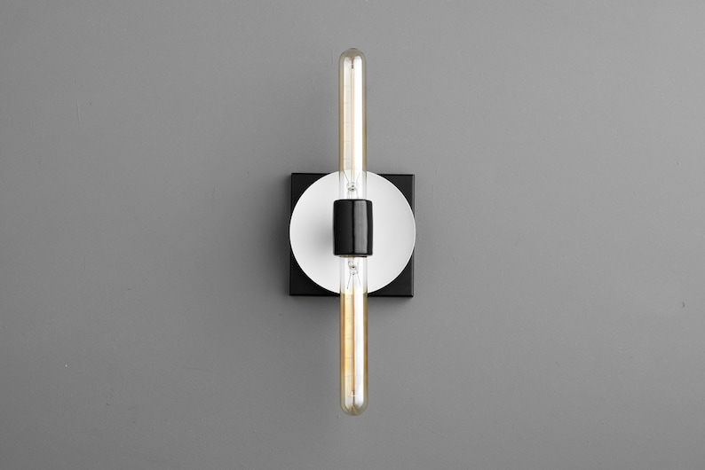 Industrial Sconce Duel Bulb Light Simple Wall Light Tubular Bulb Minimalist Light Model No. 2028 White/Black