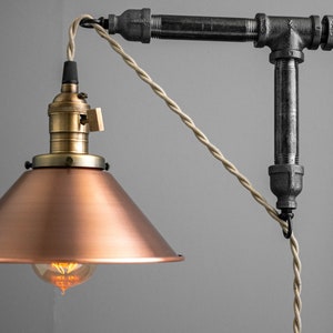 Industrial Table Lamp Edison Bulb Lamp Industrial Lighting Copper Shade Desk Lamp Rustic Iron Pipe Barn Light Model No. 3929 image 4