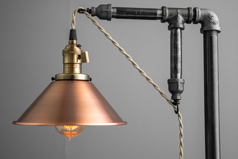 Industrial Table Lamp Edison Bulb Lamp Industrial Lighting Copper Shade Desk Lamp Rustic Iron Pipe Barn Light Model No. 3929 image 4