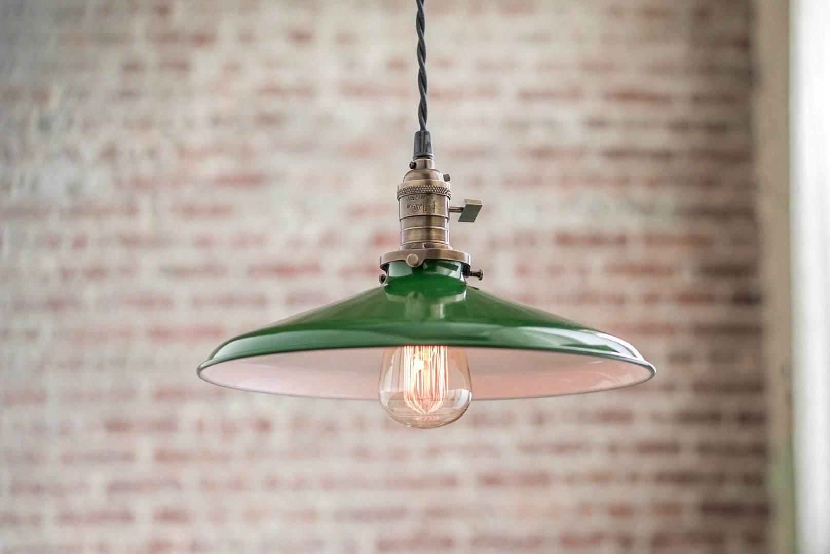 SEWACC Vintage Green Enamel Lamp Shade - 35x35cm Pendant & Ceiling Light Cover With Chain