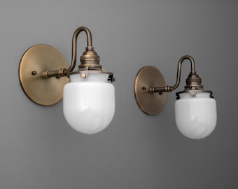 Sconce Light-Brass Wall Sconce-Milk Glass Light-Vintage Wall Lamp - Model No. 1564