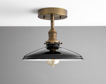 10" Black Industrial Shade Fixture - Ceiling Lights - Semi Flush Lamp - Hanging Light - Model No. 0182
