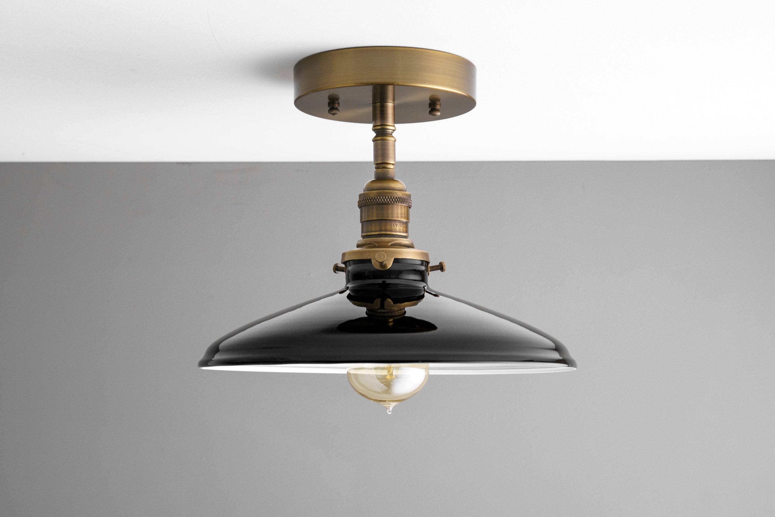 10" Black Industrial Shade Fixture - Ceiling Lights - Semi Flush Lamp - Hanging Light - Model No. 0182