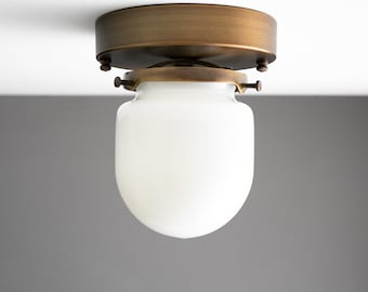 Rounded Milk Glass Utility Light - Flush Mount Ceiling Light - Industrial Lighting - Model No. 6213