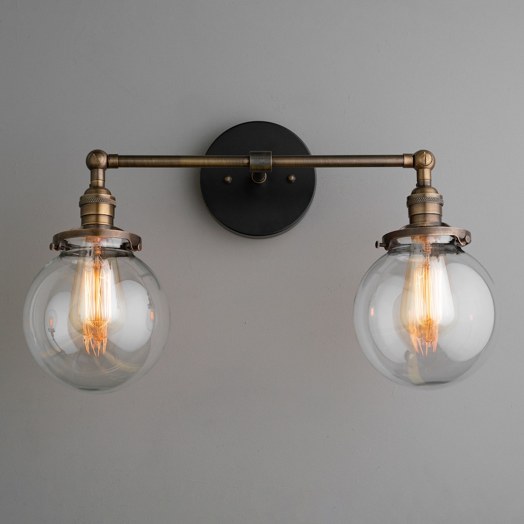 Globe Vanity Light - Clear Globe Light - Black Light Fixture - Bathroom ...