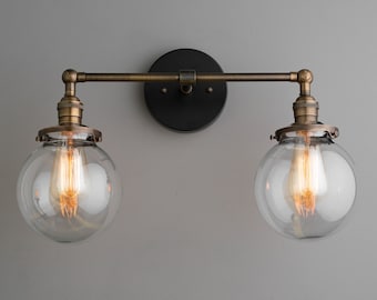 Globe Vanity Light - Clear Globe Light - Black Light Fixture - Bathroom Lighting - Farmhouse Light - Industrial Light - Model No. 5657