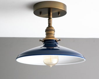 10" Blue Enamel Light Fixture - Industrial Lighting - Semi Flush Ceiling Light - Pendant Lamp - Model No. 3296