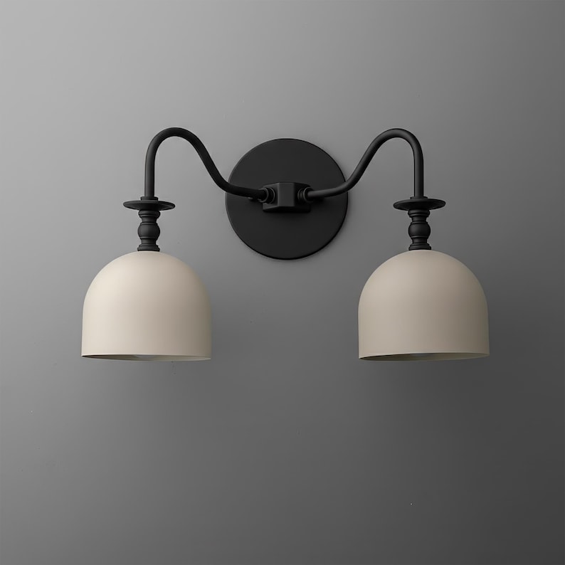 Vanity Lights Light-Double Wall Sconce-Brass Wall Light-White Dome Lamp - Model No. 8710 image 5