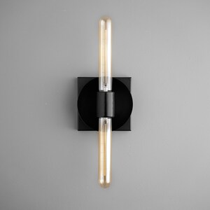 Industrial Sconce Duel Bulb Light Simple Wall Light Tubular Bulb Minimalist Light Model No. 2028 Black