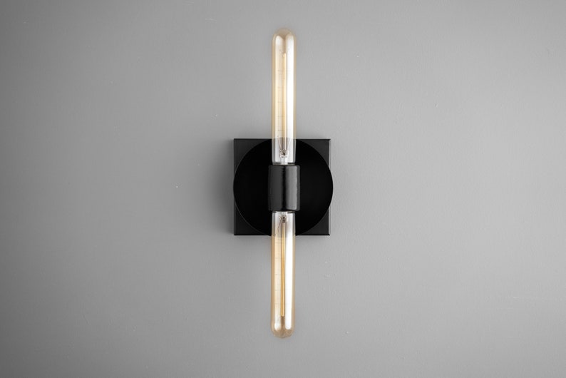 Industrial Sconce Duel Bulb Light Simple Wall Light Tubular Bulb Minimalist Light Model No. 2028 Black