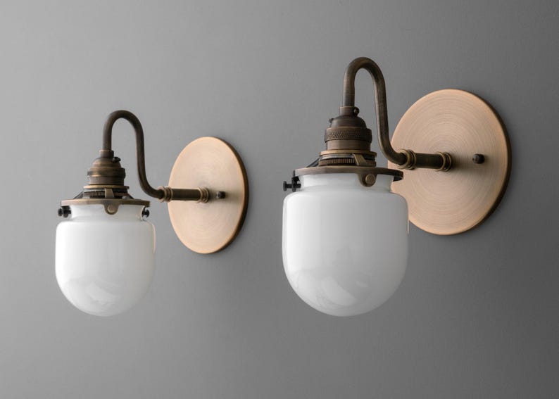 Sconce Light-Brass Wall Sconce-Milk Glass Light-Vintage Wall Lamp - Model No. 1564 image 4