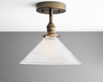 10" Prismatic Glass Shade - Hanging Pendant - Semi-Flush Ceiling Light - Model No. 9360