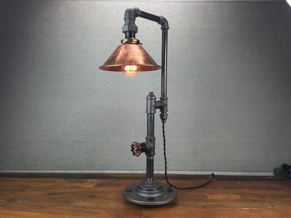 Edison Table Lamp Industrial Furniture Iron Pipe Lamps Rustic Light Copper Shade