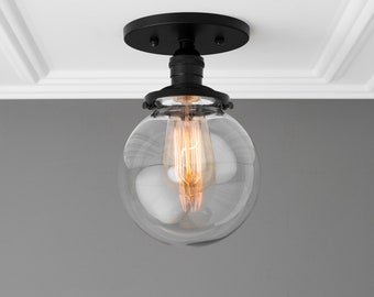 Globe Light - Ceiling Light - Brushed Nickel - Industrial Lighting - Indoor Lighting - Clear Globe - Lighting - Model No. 1653