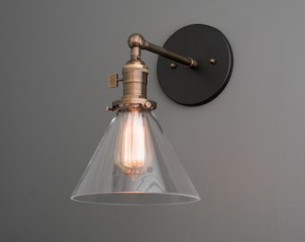 Wall Sconce - Clear Cone Shade - Industrial Fixture  - Farmhouse Lighting - Wall Light Fixture - Model No. 2173