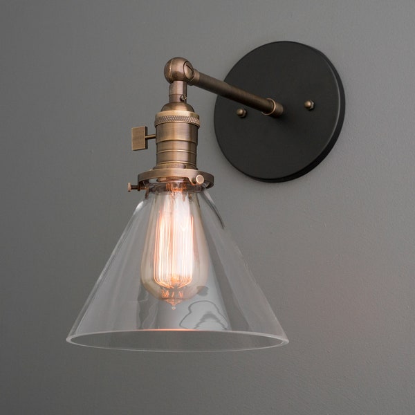Wall Sconce - Clear Cone Shade - Industrial Fixture  - Farmhouse Lighting - Wall Light Fixture - Model No. 2173
