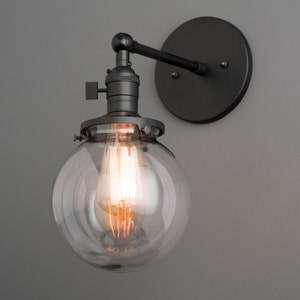 Black Vanity Lamp - Globe Sconce - Industrial Fixture - Edison Sconce - Clear Globe Light - Model No. 7479