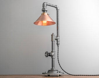 Edison Table Lamp  - Industrial Furniture - Iron Pipe Lamps - Rustic Light - Copper Shade - Model No. 8477
