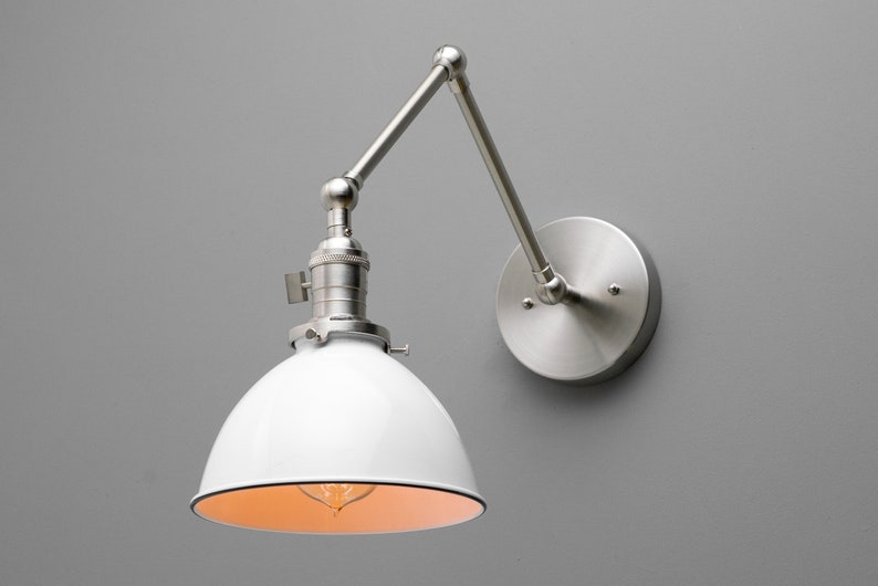 White Shade Light Modern Farmhouse Industrial Lighting Articulating Wall Light Light Fixture Model No. 8551 image 1