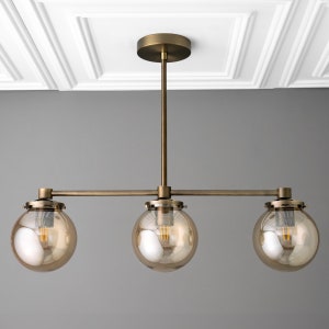 Chandelier Light-Smoked Glass Globe-Ceiling Light-Hanging Lamp Model No. 7546 Antique Brass