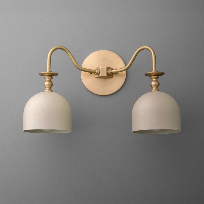 Vanity Lights Light-Double Wall Sconce-Brass Wall Light-White Dome Lamp - Model No. 8710 image 4