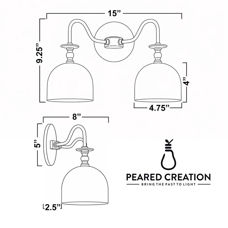 Vanity Lights Light-Double Wall Sconce-Brass Wall Light-White Dome Lamp - Model No. 8710 image 7