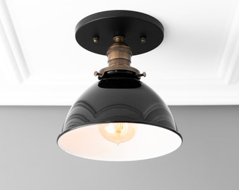Ceiling Lamp - Flush Mount Lighting - Black Shade Light - Rustic Lighting - Farmhouse Decor - Light Fixture - Ceiling Light - Model No. 7538